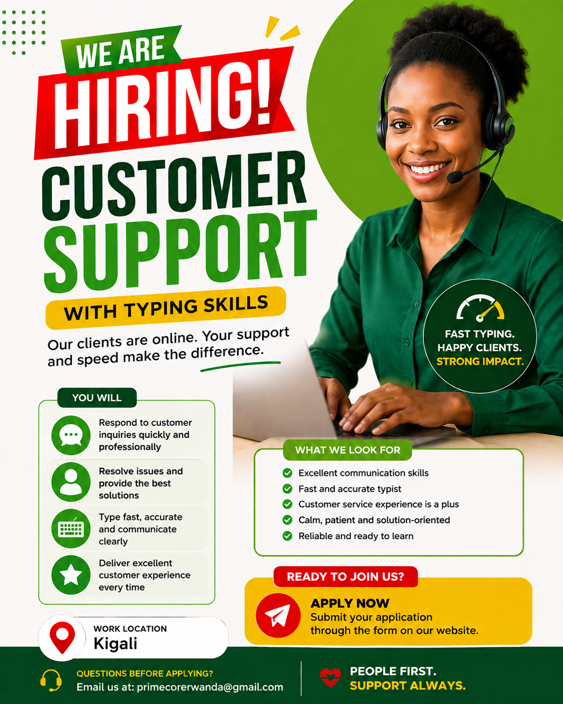 Prime Core Electronics customer support hiring graphic
